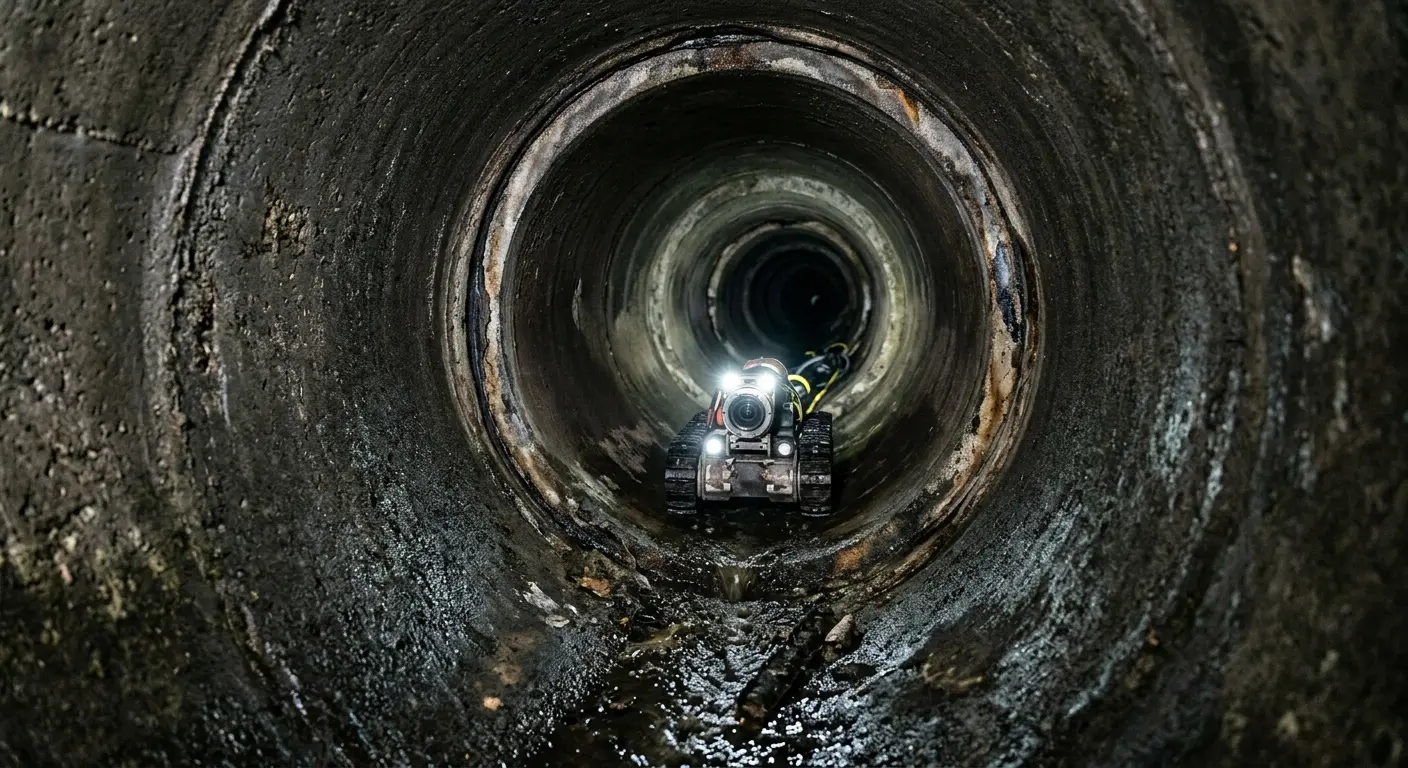 Robotic sewer camera inspecting pipe interior for Drain Snake Service in Stonecrest