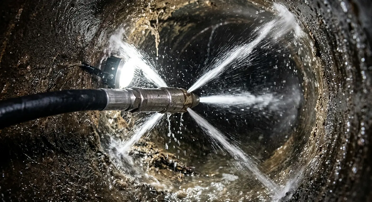 High-pressure hydro jetting nozzle cleaning sewer pipe for Sewer Cleanout in Stonecrest